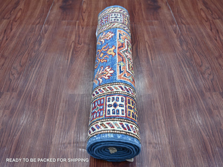 2'1" x 6'3" New Hand Knotted Blue Wool Runner Oriental Rug - MOA10221454
