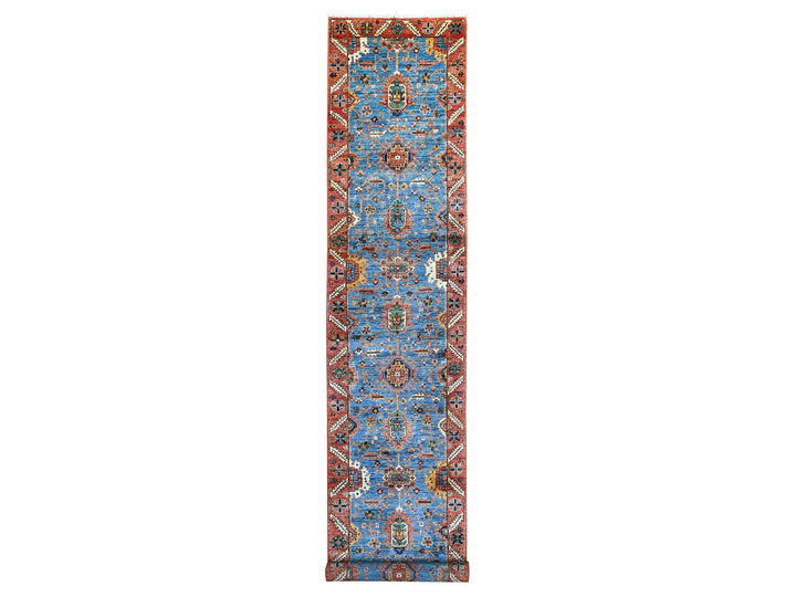 2'11" x 18'7" New Hand Knotted Blue Wool Runner Oriental Rug - MOA10221455