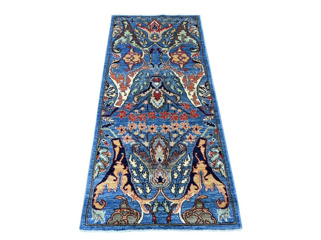 2'9" x 5'11" New Hand Knotted Blue Wool Runner Oriental Rug - MOA10221458