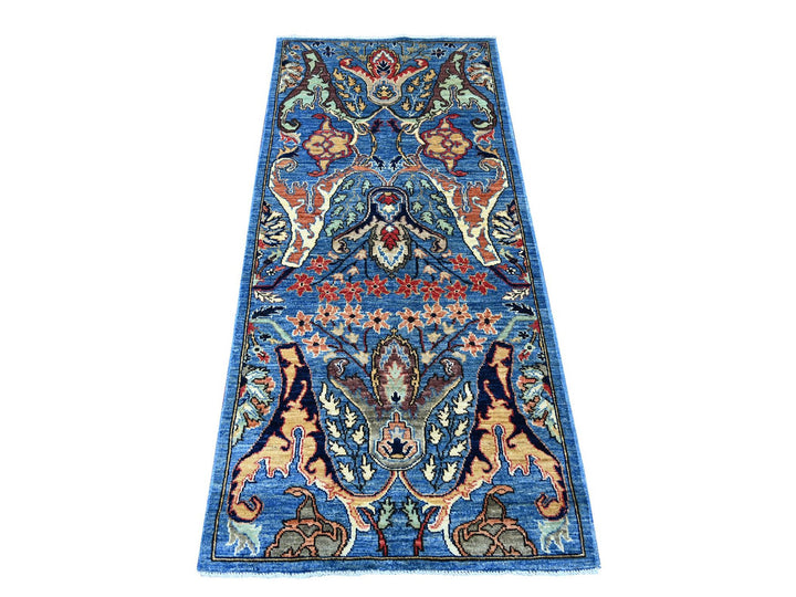 2'9" x 5'11" New Hand Knotted Blue Wool Runner Oriental Rug - MOA10221458