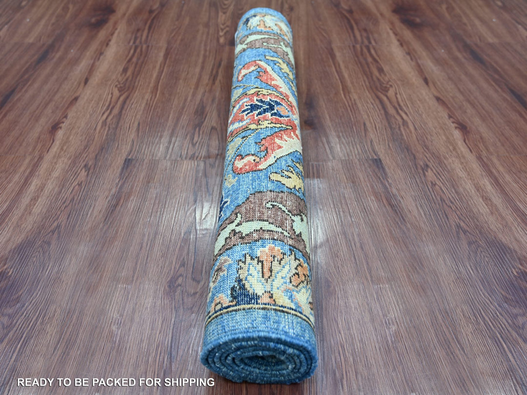 2'9" x 5'11" New Hand Knotted Blue Wool Runner Oriental Rug - MOA10221458