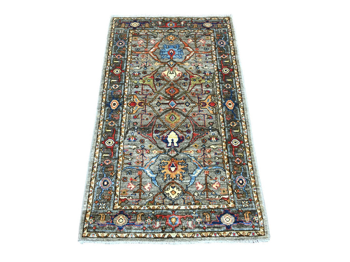 2'11" x 5'10" New Hand Knotted Grey Wool Runner Oriental Rug - MOA10221459