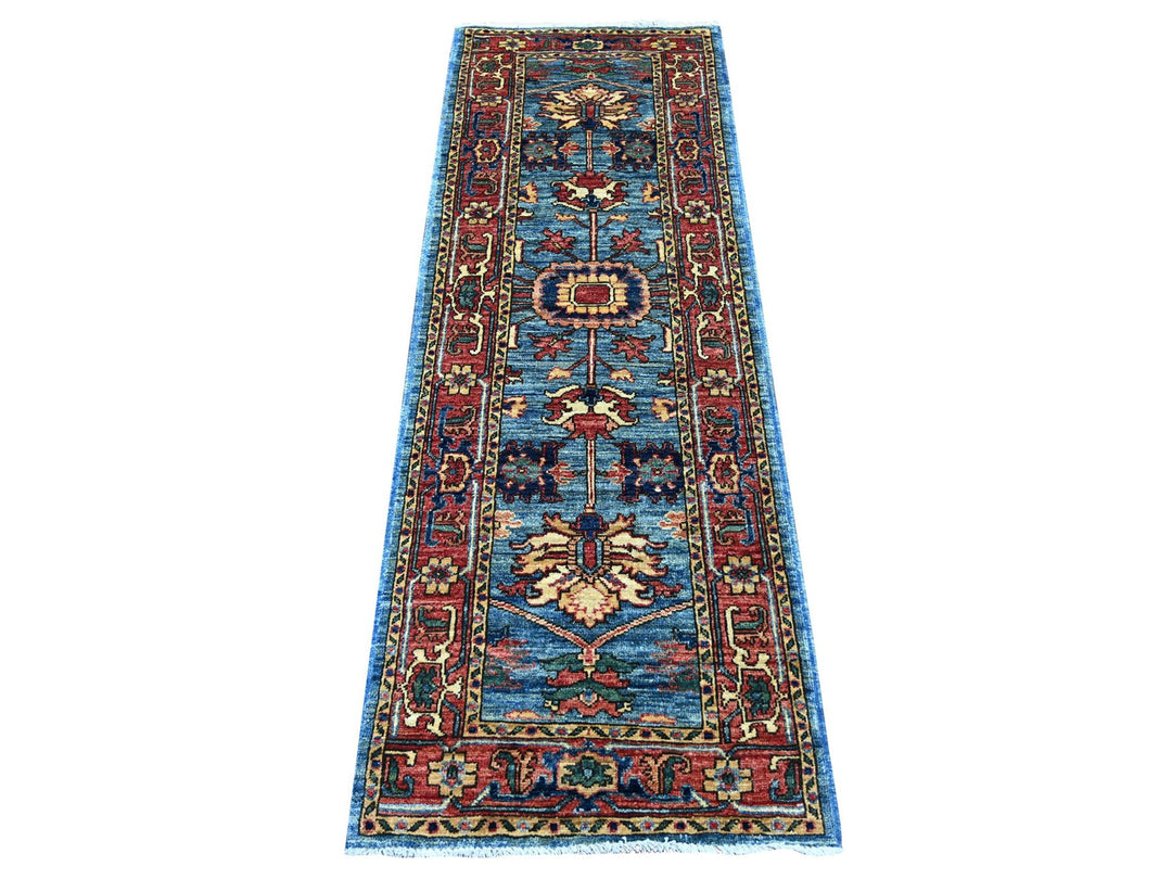 2'2" x 6'3" New Hand Knotted Blue Wool Runner Oriental Rug - MOA10221460