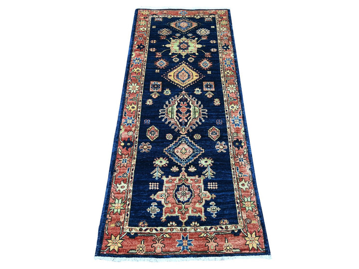 2'5" x 5'11" New Hand Knotted Blue Wool Runner Oriental Rug - MOA10221461