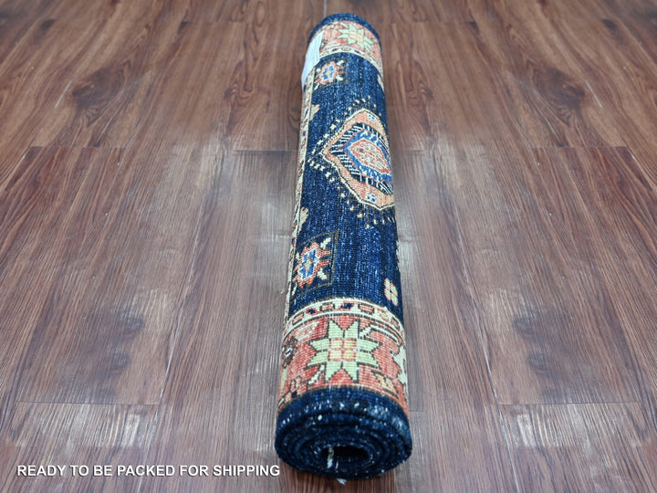 2'5" x 5'11" New Hand Knotted Blue Wool Runner Oriental Rug - MOA10221461