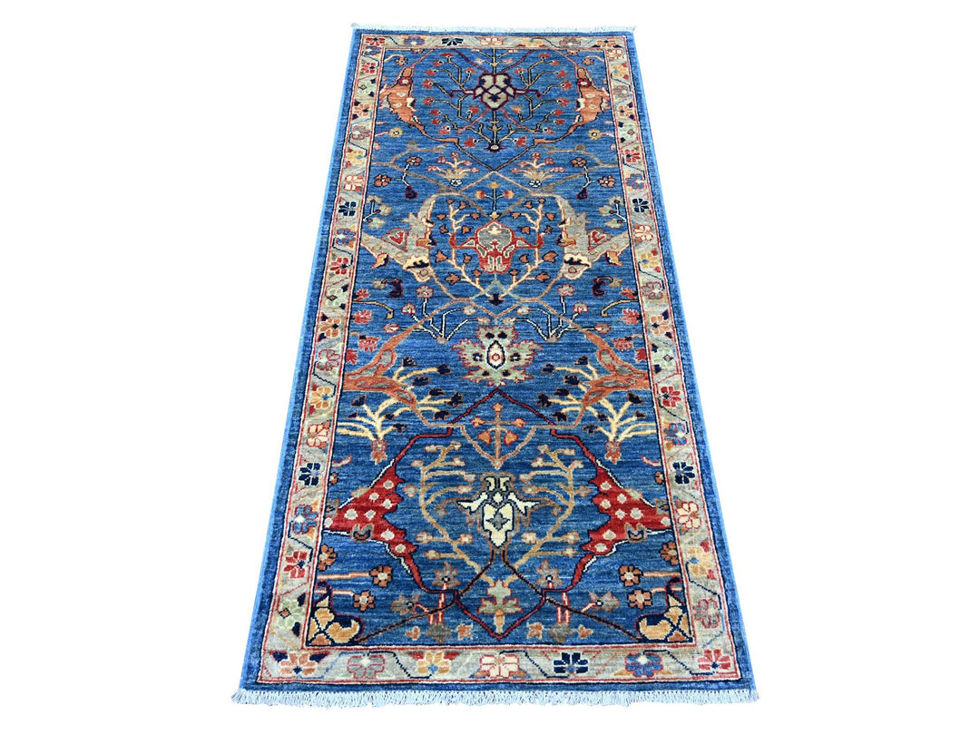 2'8" x 5'9" New Hand Knotted Blue Wool Runner Oriental Rug - MOA10221462