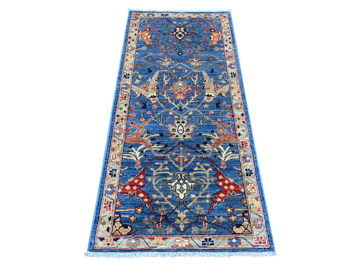 2'8" x 5'9" New Hand Knotted Blue Wool Runner Oriental Rug - MOA10221462