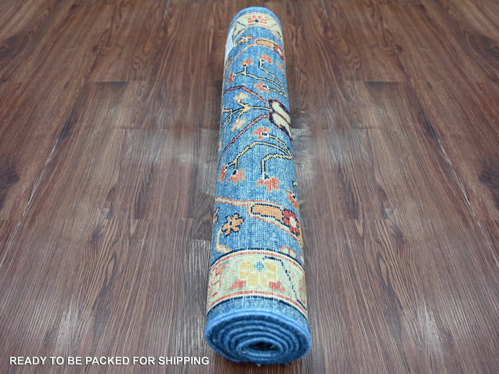 2'8" x 5'9" New Hand Knotted Blue Wool Runner Oriental Rug - MOA10221462