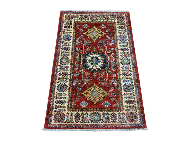 2'7" x 4'0" New Hand Knotted Red Wool Rectangle Oriental Rug - MOA10221466