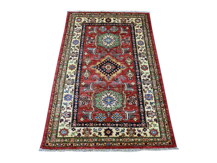 3'3" x 4'11" New Hand Knotted Red Wool Rectangle Oriental Rug - MOA10221469