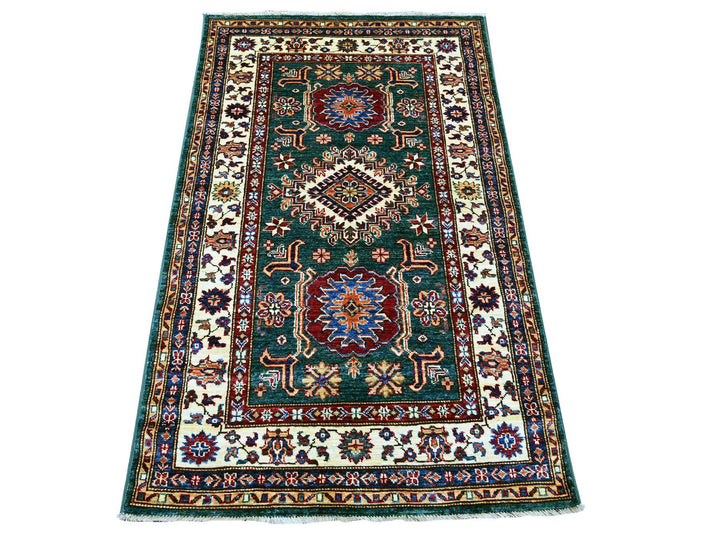 3'1" x 5'1" New Hand Knotted Green Wool Rectangle Oriental Rug - MOA10221472