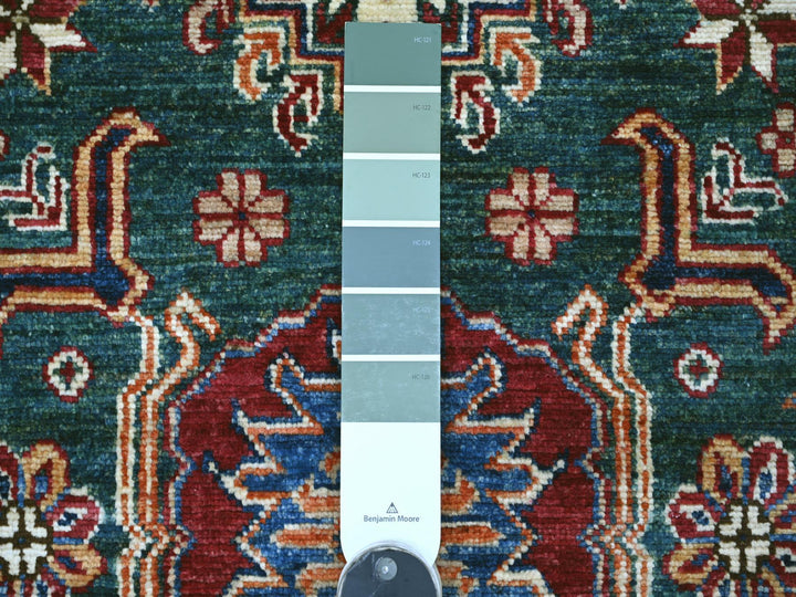 3'1" x 5'1" New Hand Knotted Green Wool Rectangle Oriental Rug - MOA10221472