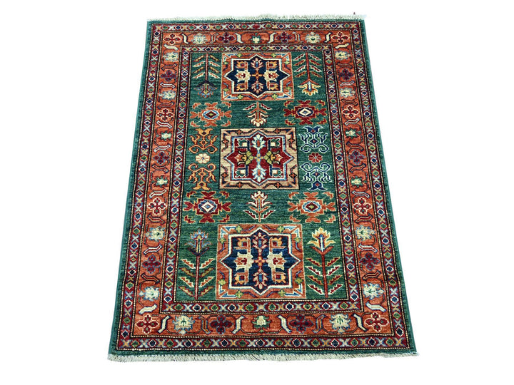 2'10" x 4'0" New Hand Knotted Green Wool Rectangle Oriental Rug - MOA10221475