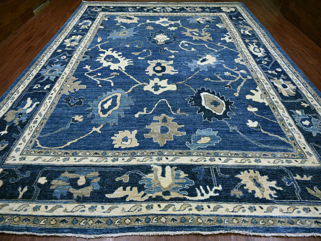 11'11" x 14'10" New Hand Knotted Blue Wool Rectangle Oriental Rug - MOA10221477