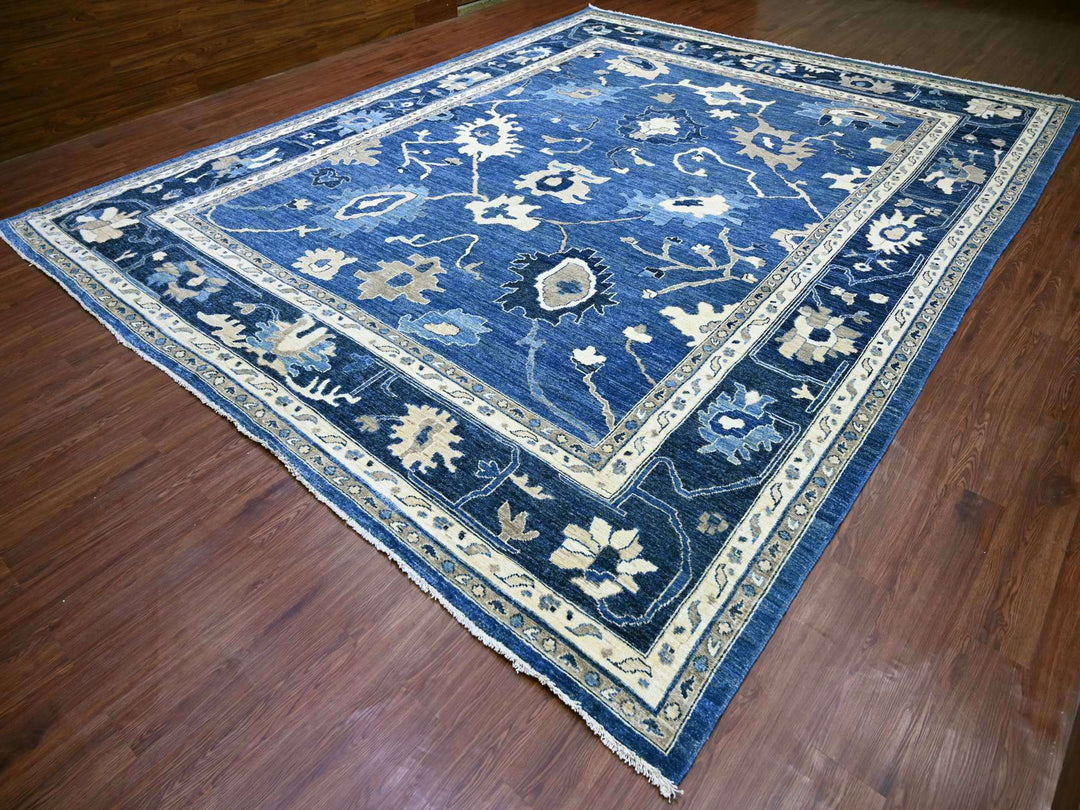 11'11" x 14'10" New Hand Knotted Blue Wool Rectangle Oriental Rug - MOA10221477