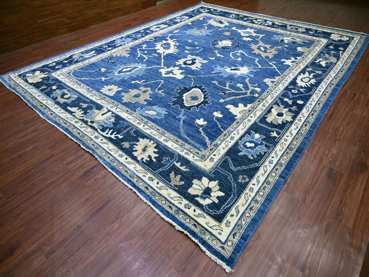 11'11" x 14'10" New Hand Knotted Blue Wool Rectangle Oriental Rug - MOA10221477