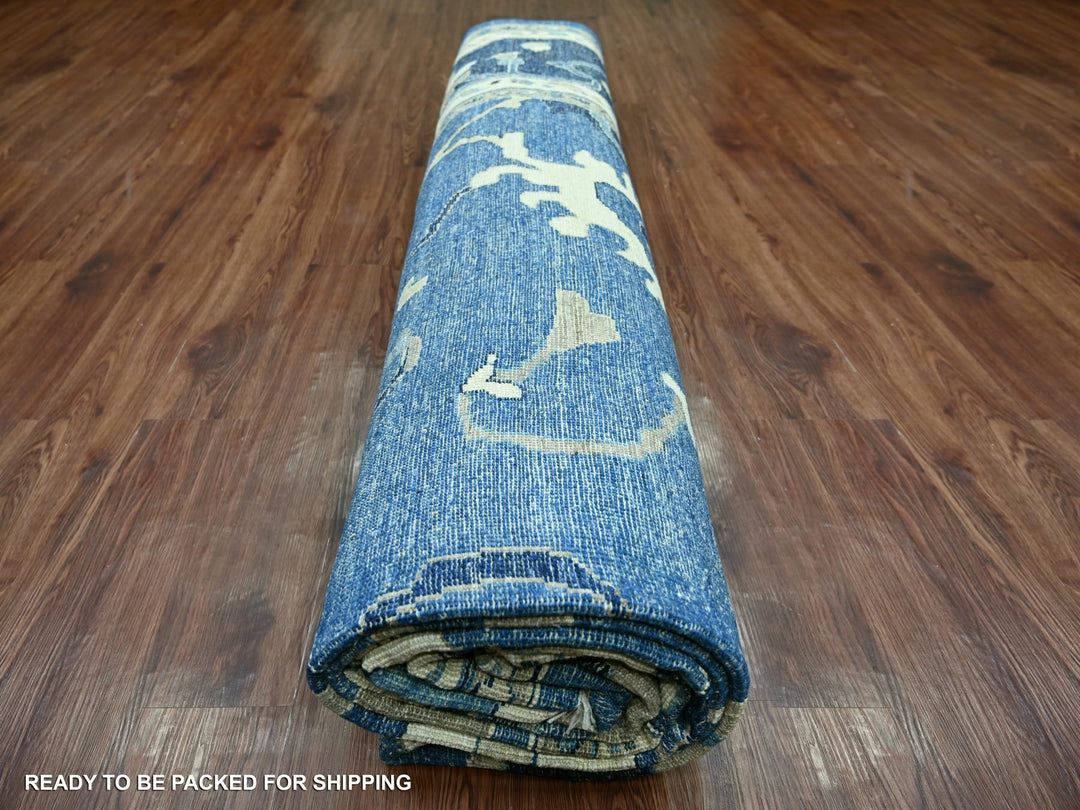 11'11" x 14'10" New Hand Knotted Blue Wool Rectangle Oriental Rug - MOA10221477