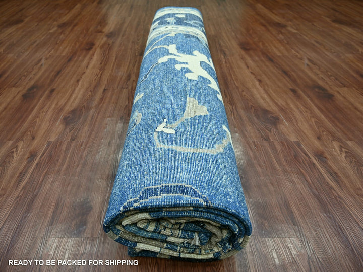 11'11" x 14'10" New Hand Knotted Blue Wool Rectangle Oriental Rug - MOA10221477