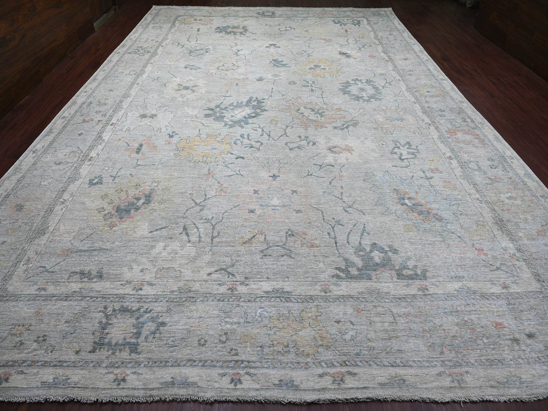 11'8" x 17'2" New Hand Knotted Grey Wool Rectangle Oriental Rug - MOA10221478