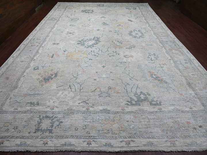 11'8" x 17'2" New Hand Knotted Grey Wool Rectangle Oriental Rug - MOA10221478