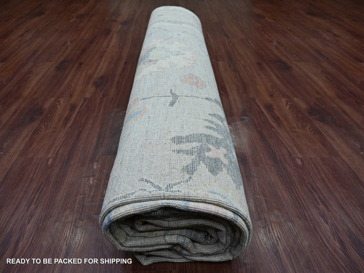 11'8" x 17'2" New Hand Knotted Grey Wool Rectangle Oriental Rug - MOA10221478