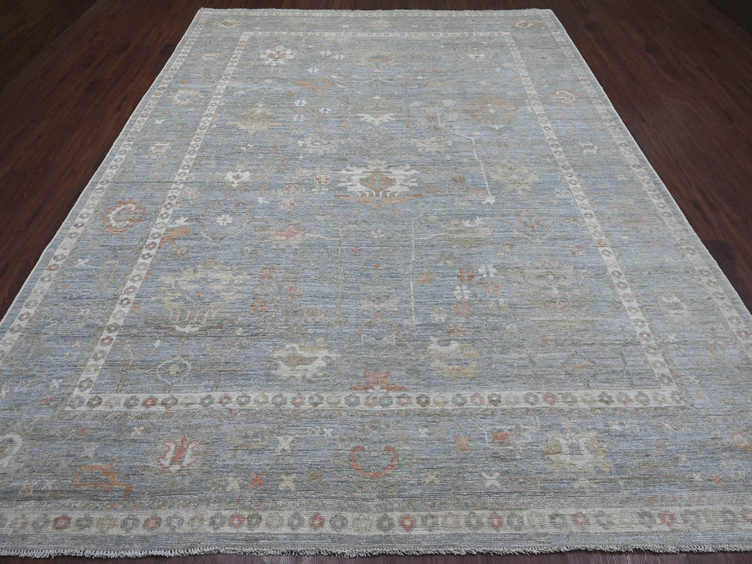 9'1" x 11'9" New Hand Knotted Blue Wool Rectangle Oriental Rug - MOA10221479