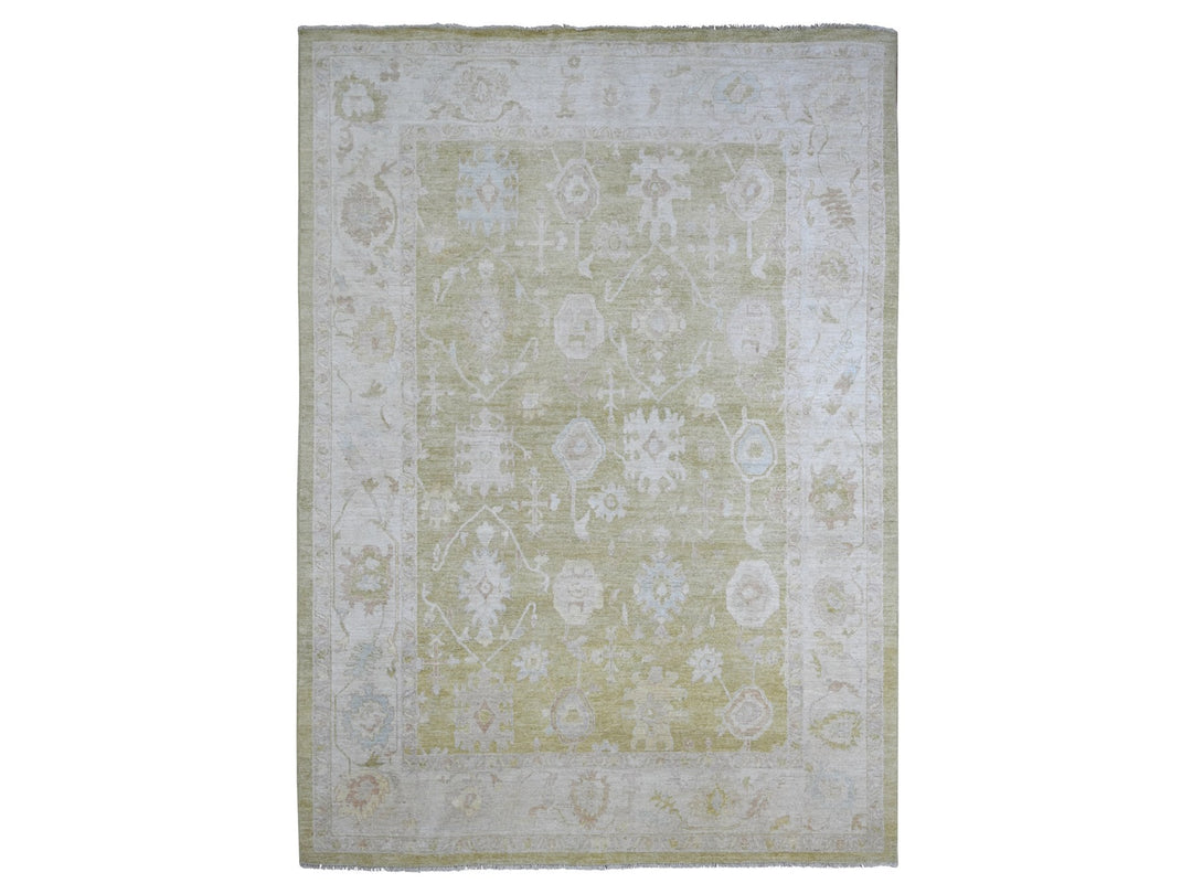 9'10" x 13'9" New Hand Knotted Green Wool Rectangle Oriental Rug - MOA10221480