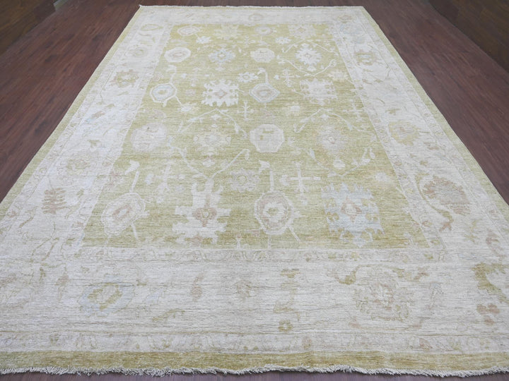 9'10" x 13'9" New Hand Knotted Green Wool Rectangle Oriental Rug - MOA10221480
