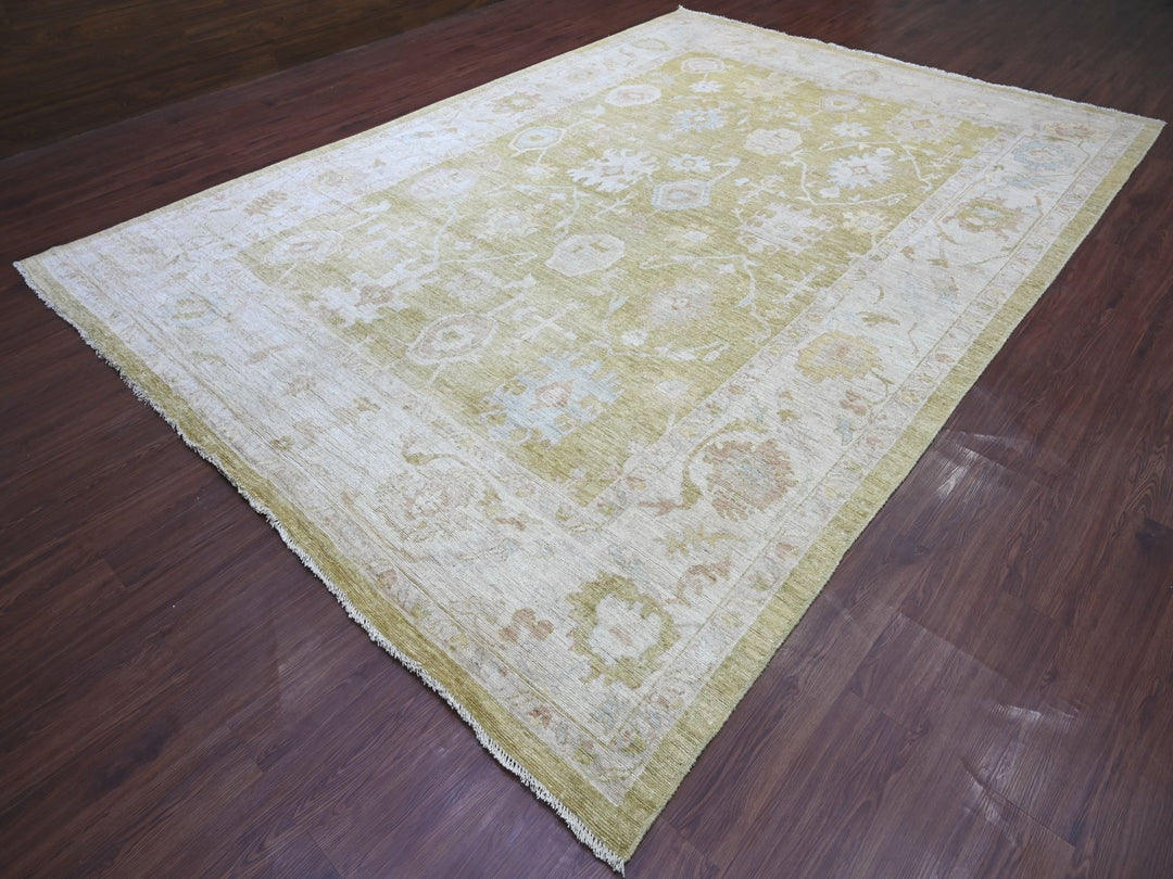 9'10" x 13'9" New Hand Knotted Green Wool Rectangle Oriental Rug - MOA10221480