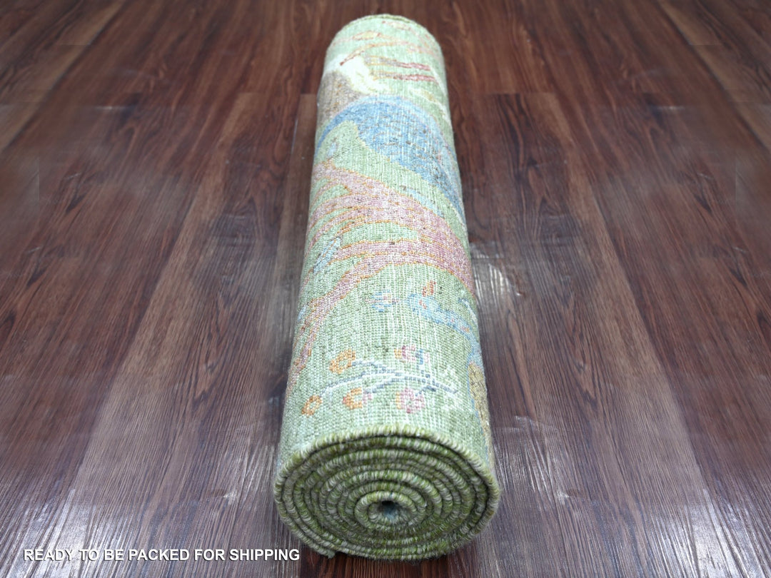 2'6" x 11'11" New Hand Knotted Green Wool Runner Oriental Rug - MOA10221490