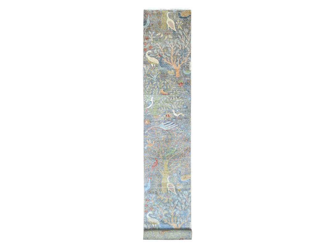 2'7" x 22'1" New Hand Knotted Grey Wool Runner Oriental Rug - MOA10221492
