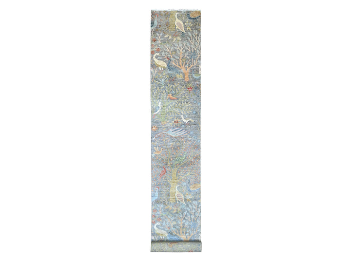 2'7" x 22'1" New Hand Knotted Grey Wool Runner Oriental Rug - MOA10221492