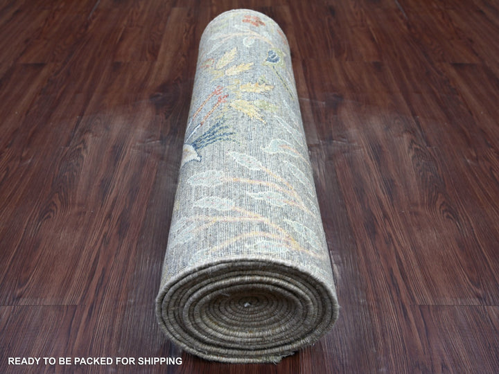 2'7" x 22'1" New Hand Knotted Grey Wool Runner Oriental Rug - MOA10221492