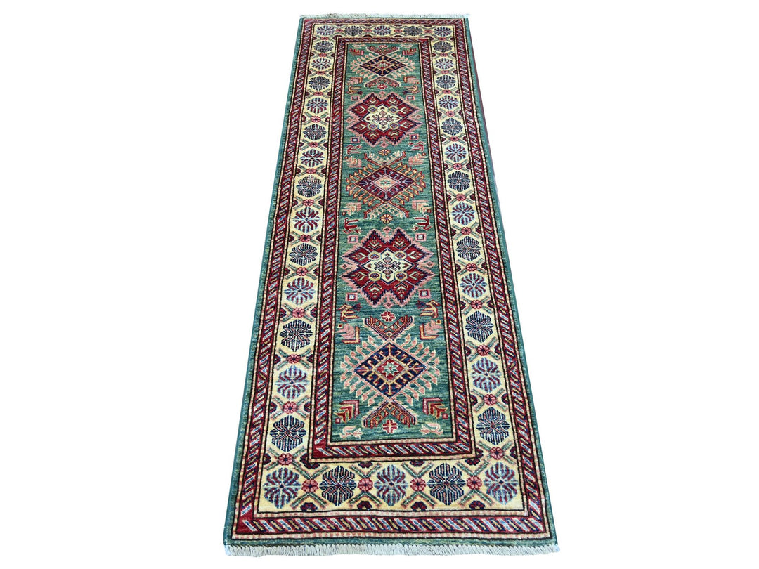 2'4" x 6'10" New Hand Knotted Green Wool Runner Oriental Rug - MOA10221499