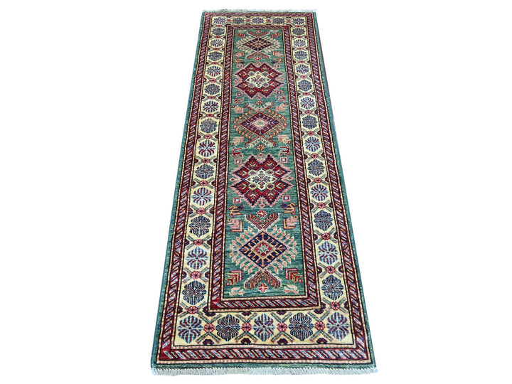 2'4" x 6'10" New Hand Knotted Green Wool Runner Oriental Rug - MOA10221499