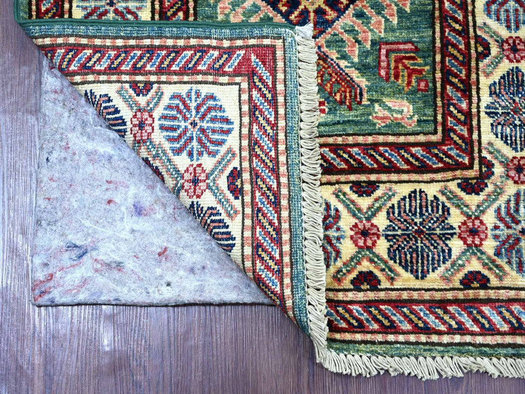 2'4" x 6'10" New Hand Knotted Green Wool Runner Oriental Rug - MOA10221499