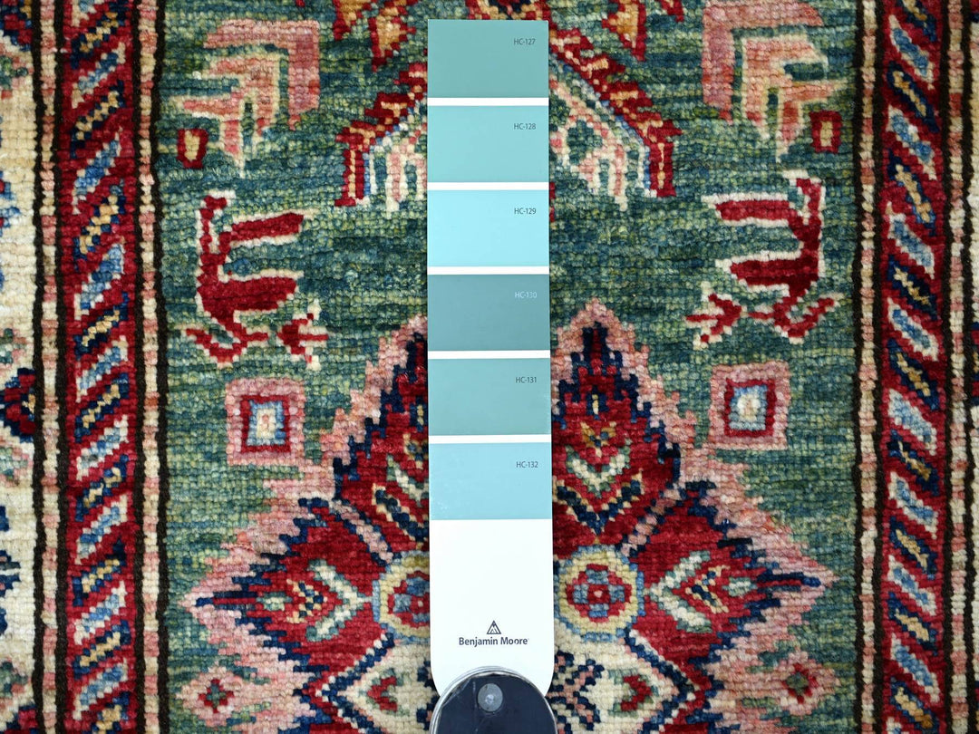 2'4" x 6'10" New Hand Knotted Green Wool Runner Oriental Rug - MOA10221499