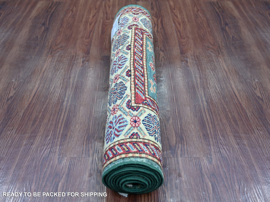 2'4" x 6'10" New Hand Knotted Green Wool Runner Oriental Rug - MOA10221499