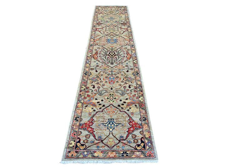 2'7" x 11'9" New Hand Knotted Grey Wool Runner Oriental Rug - MOA10221502