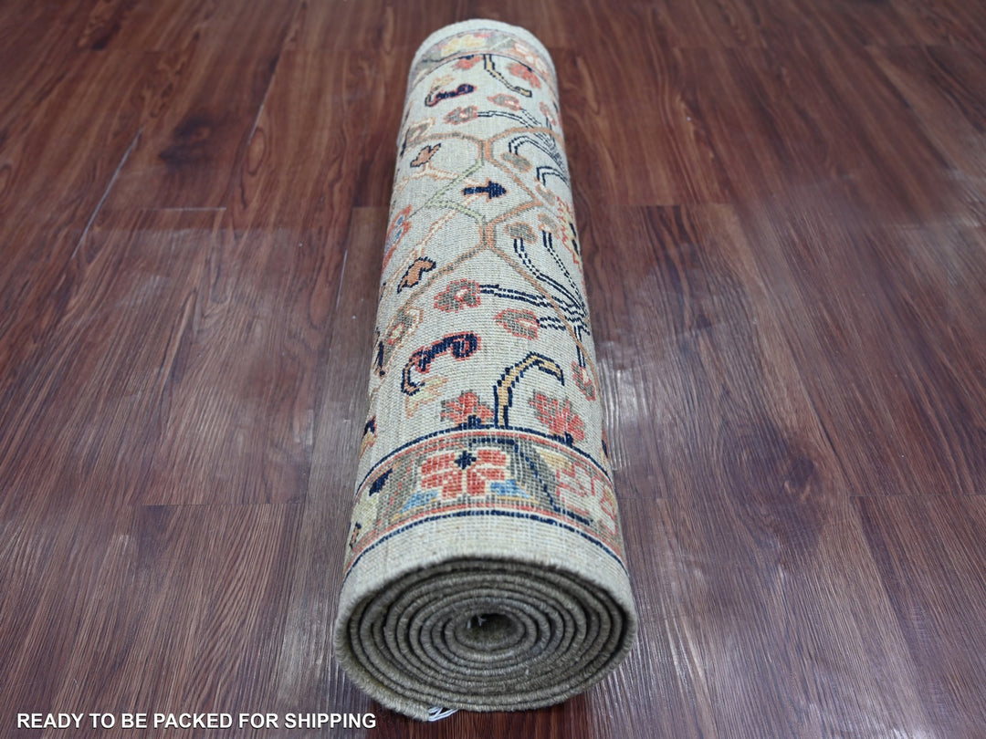 2'7" x 11'9" New Hand Knotted Grey Wool Runner Oriental Rug - MOA10221502