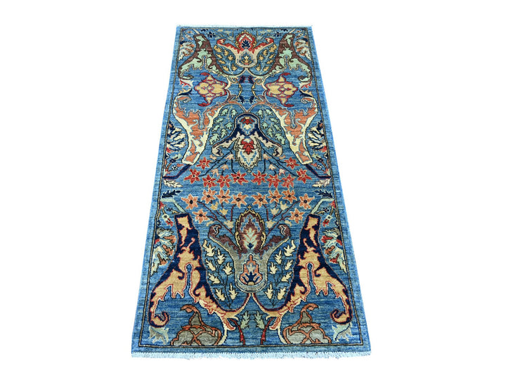 2'8" x 5'8" New Hand Knotted Blue Wool Runner Oriental Rug - MOA10221503