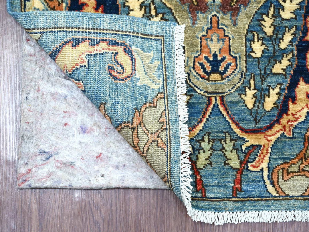 2'8" x 5'8" New Hand Knotted Blue Wool Runner Oriental Rug - MOA10221503