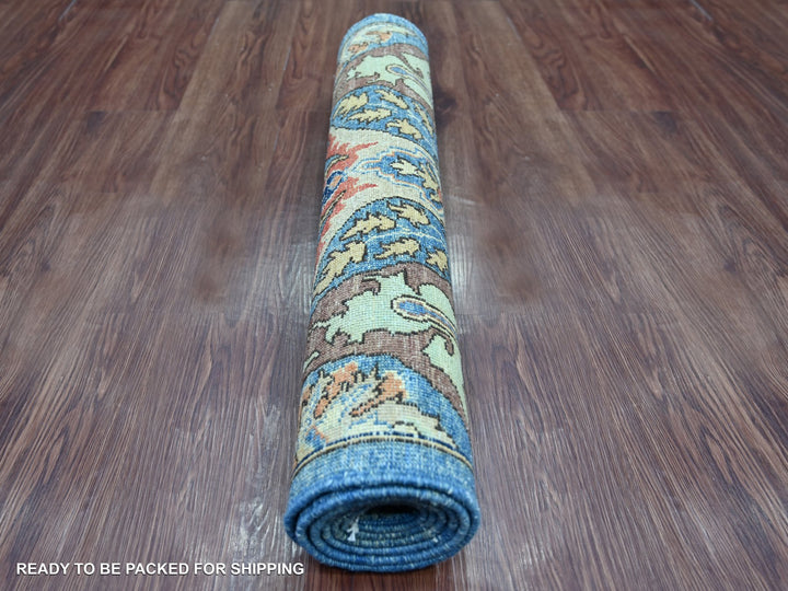 2'8" x 5'8" New Hand Knotted Blue Wool Runner Oriental Rug - MOA10221503