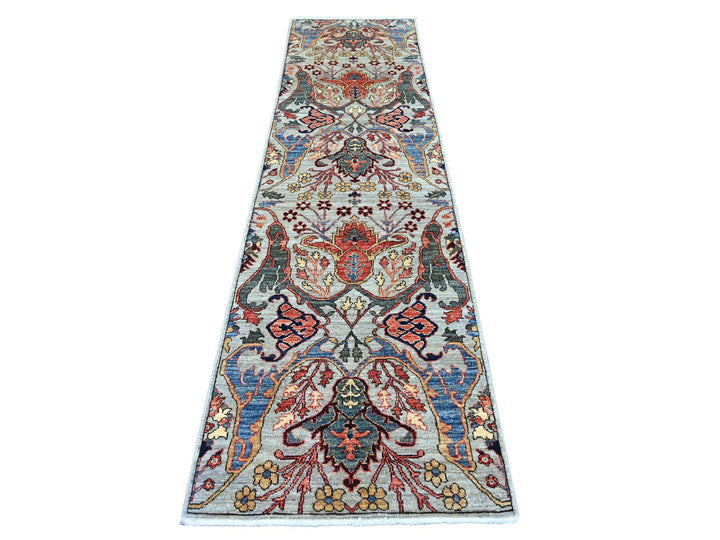 2'8" x 10'2" New Hand Knotted Grey Wool Runner Oriental Rug - MOA10221505