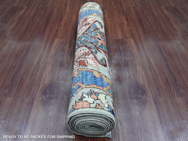 2'8" x 10'2" New Hand Knotted Grey Wool Runner Oriental Rug - MOA10221505