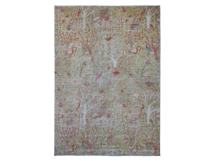 9'8" x 13'6" New Hand Knotted Green Wool Rectangle Oriental Rug - MOA10221507