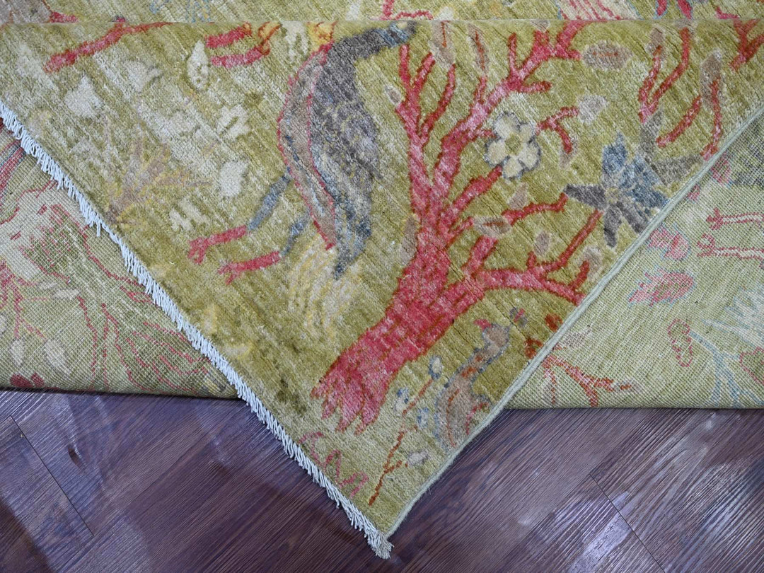 9'8" x 13'6" New Hand Knotted Green Wool Rectangle Oriental Rug - MOA10221507