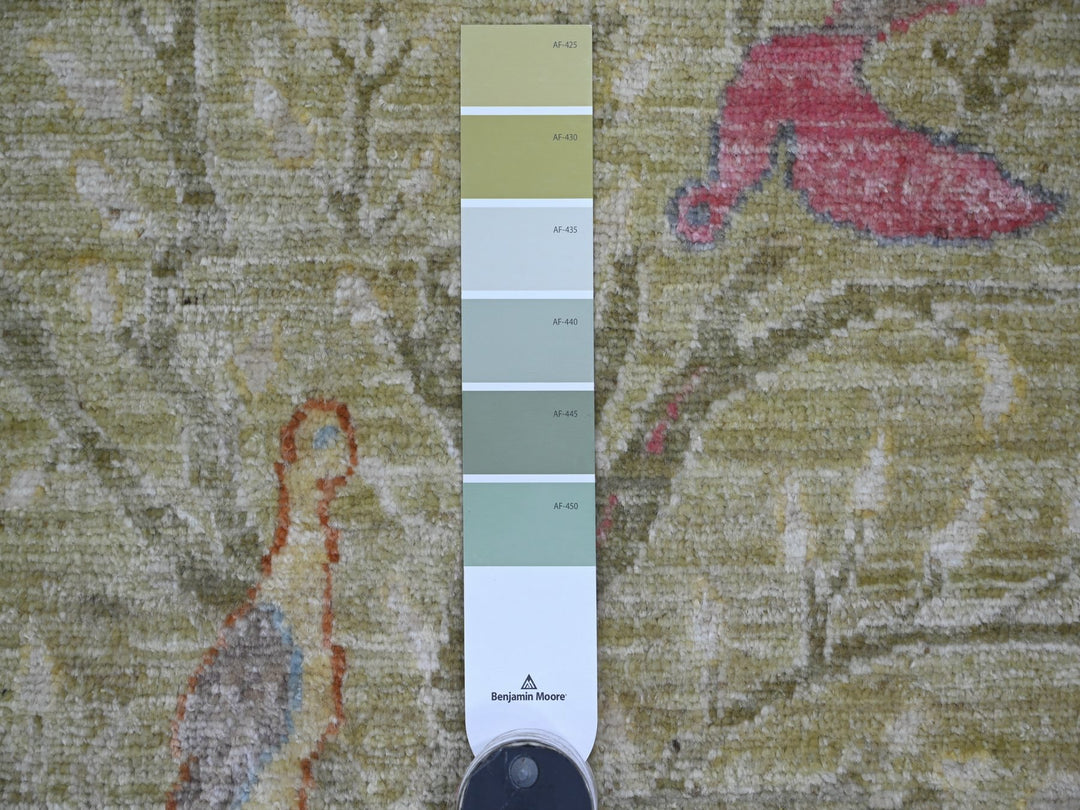 9'8" x 13'6" New Hand Knotted Green Wool Rectangle Oriental Rug - MOA10221507