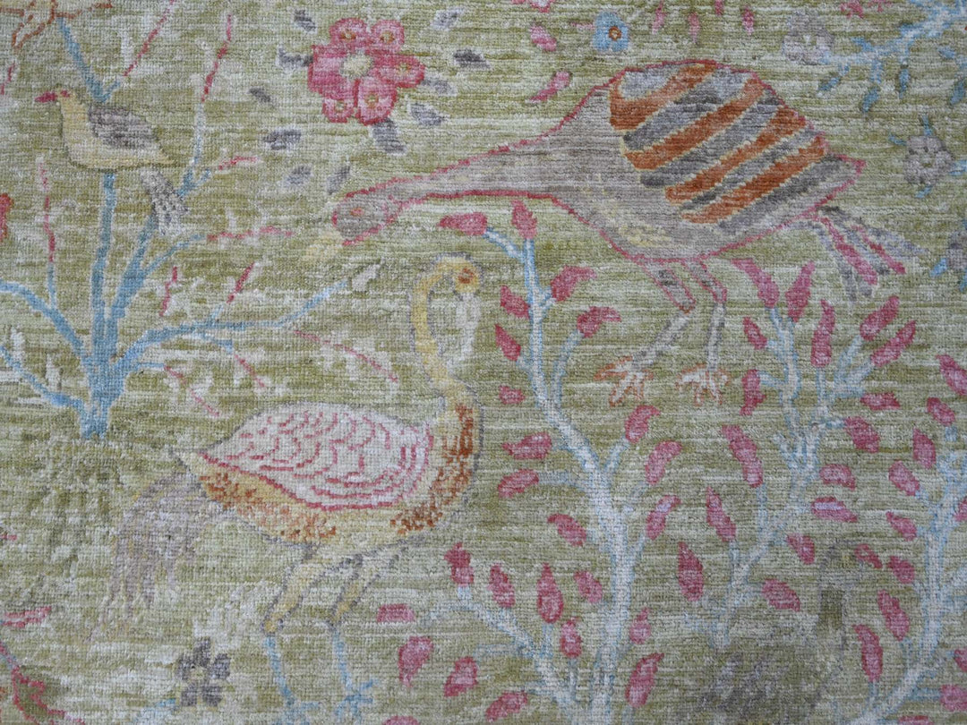 9'8" x 13'6" New Hand Knotted Green Wool Rectangle Oriental Rug - MOA10221507