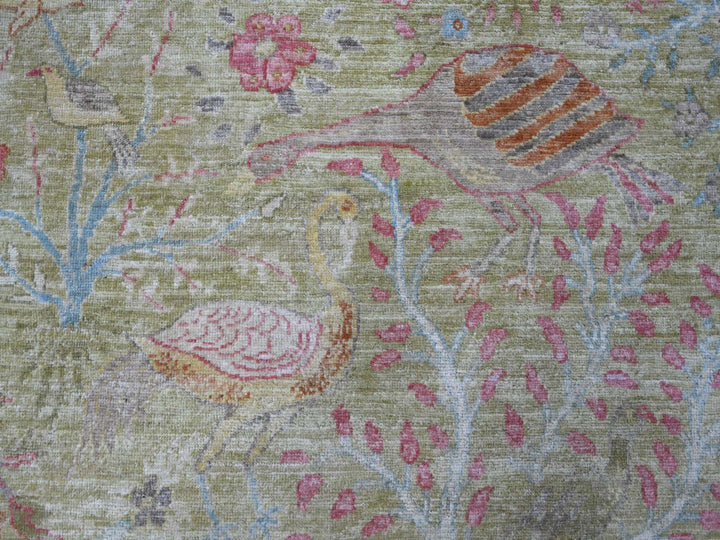 9'8" x 13'6" New Hand Knotted Green Wool Rectangle Oriental Rug - MOA10221507